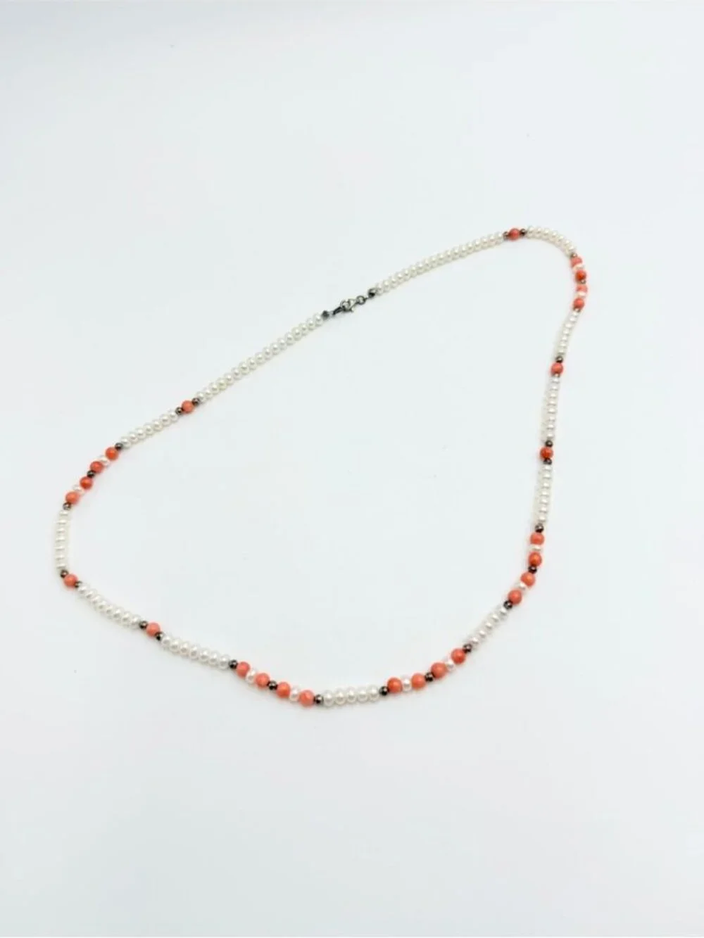 Genuine Freshwater Pearl & Pink Coral Bead Necklace White Pearl